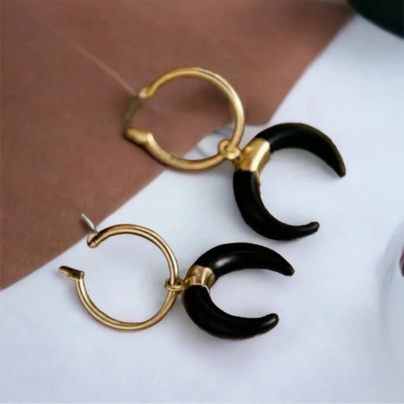 Crescent Dangle Hoops Mini Trendy Boho Gypsy Moon - Picture 2 of 6